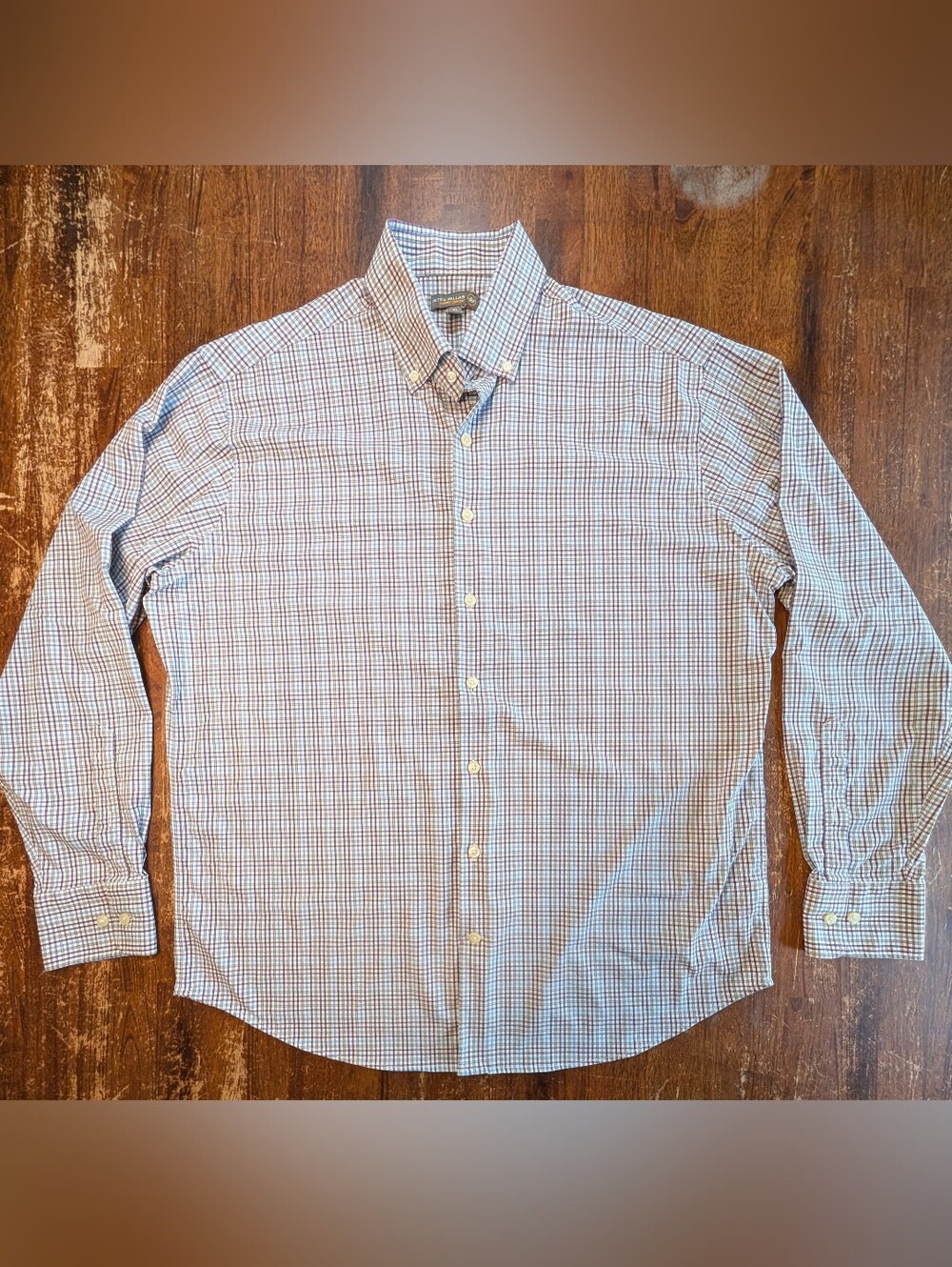 Peter Millar Plaid Button Down Shirt Mens XL Purple Blue Casual Business Classic